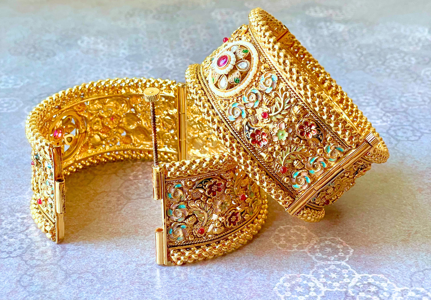 Colourful Floral Kundan Kada