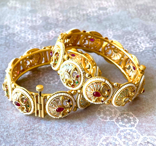 Peacock Stone Meenakari Kada