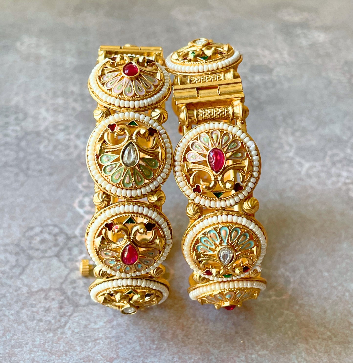 Peacock Stone Meenakari Kada