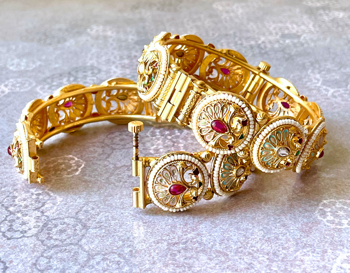 Peacock Stone Meenakari Kada