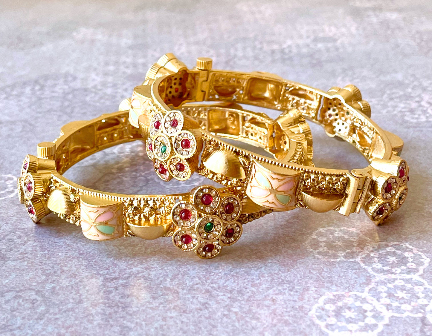 Red Green Floral Kundan