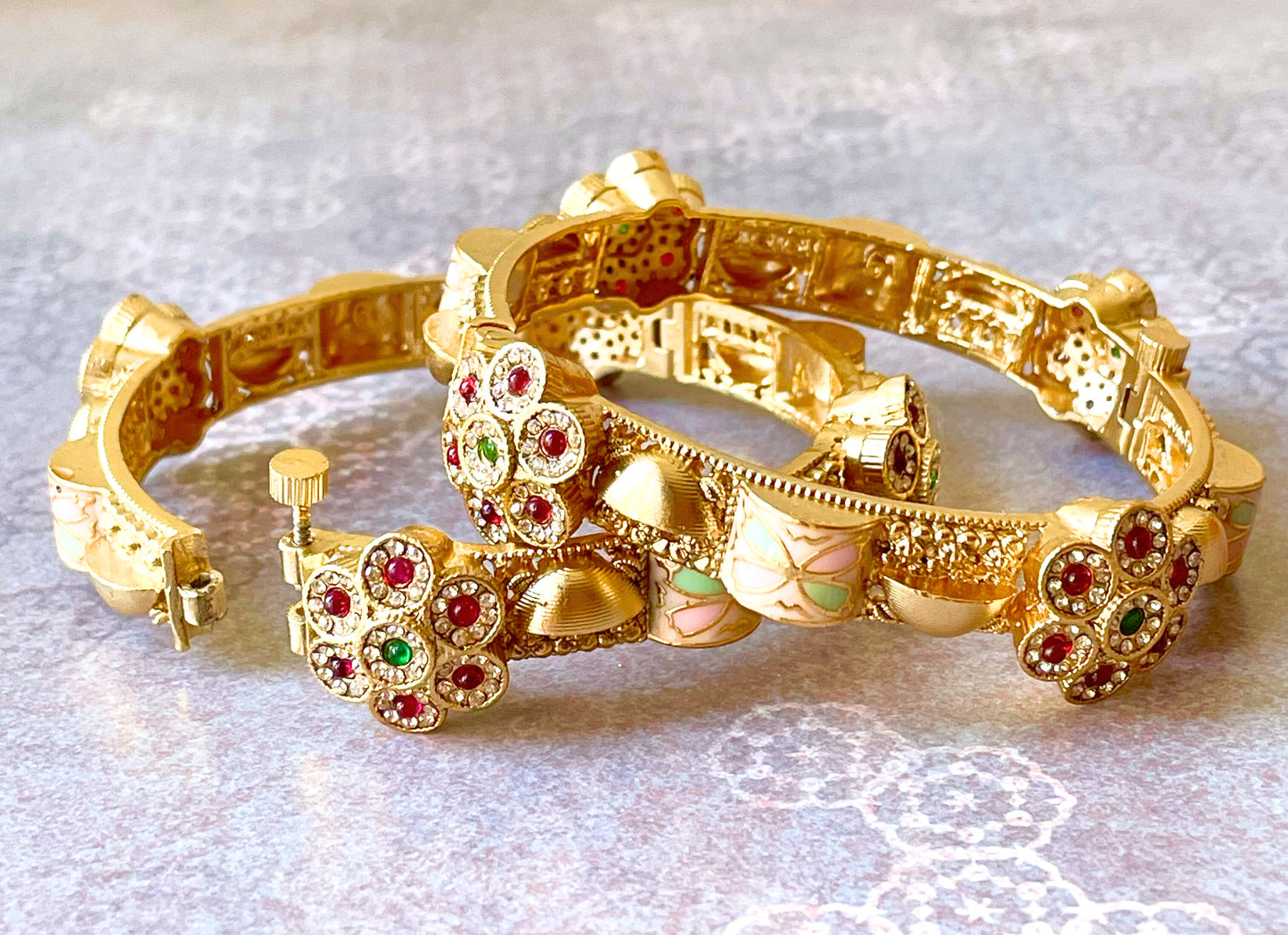 Red Green Floral Kundan