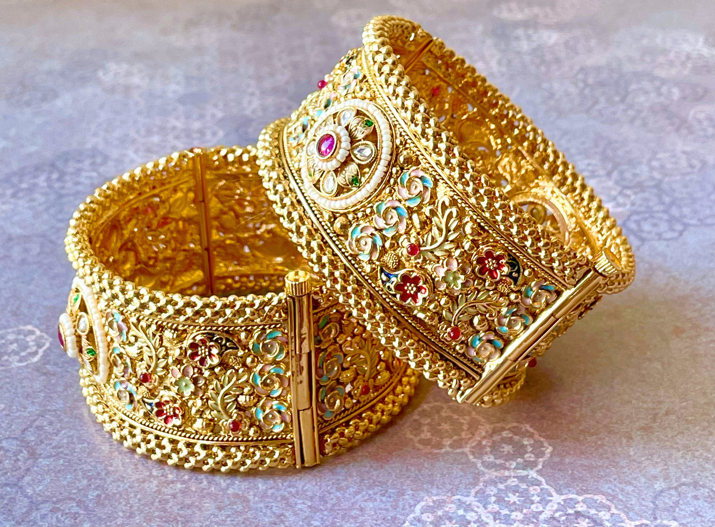 Colourful Floral Kundan Kada